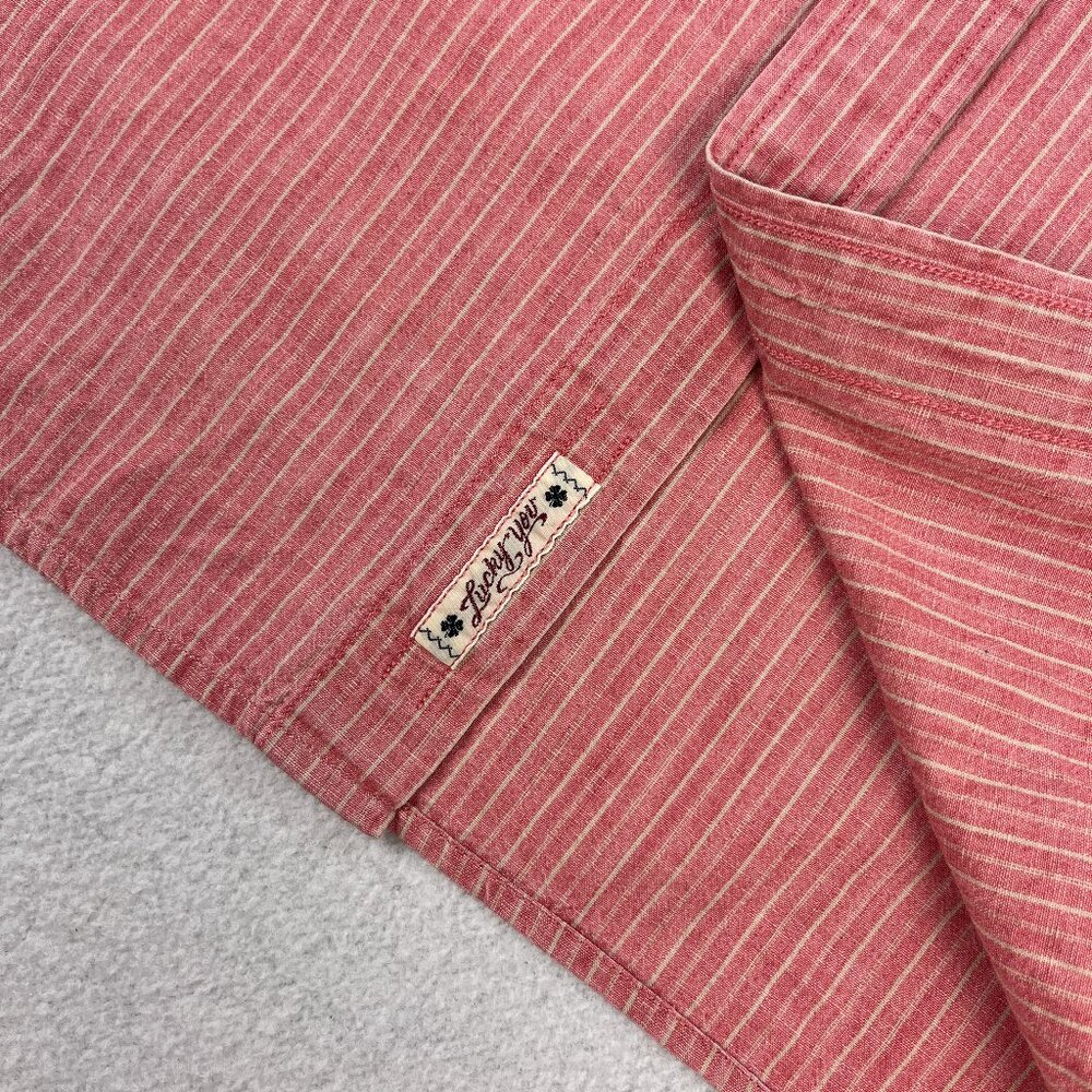 Lucky Brand Western Pearl Snap Shirt Mens M Pink Stripe Sawtooth Pocket Cowboy - Picture 6 of 11
